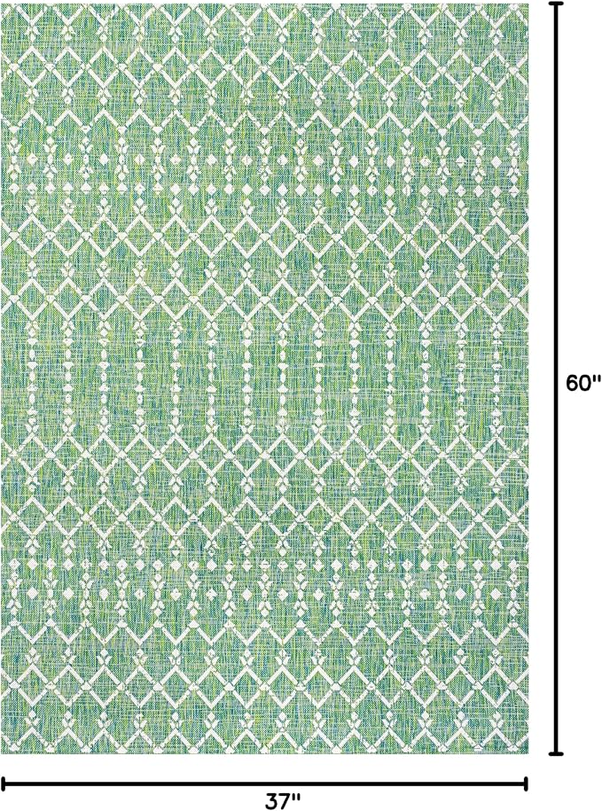 JONATHAN Y Moroccan Geometric Indoor Outdoor Area Rug 3X5 Green/Cream, Ourika Textured Weave for Backyard, Patio, Porch, Easy-Cleaning, High Traffic, Pet-Friendly, Non-Shedding (SMB108L-3)