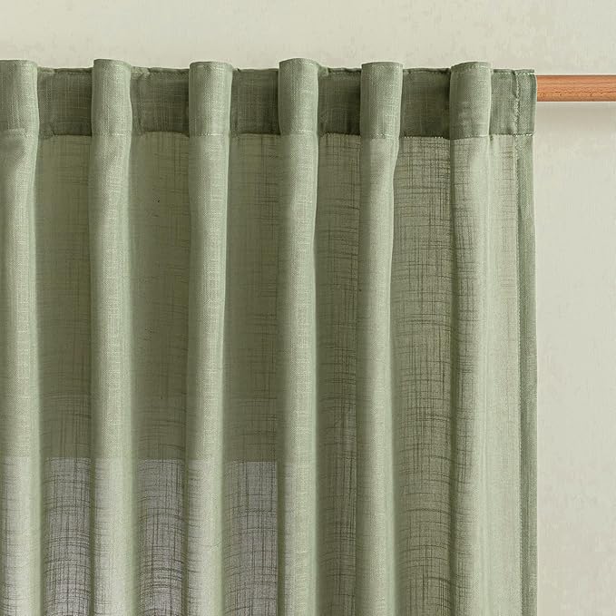 MYSKY HOME French Door Curtains for Closet Doorways, 72 Inches Long Sage Green Semi Sheer Drapes Light Filtering Curtain Panels Elegant Look for Classroom/Guestroom Windows, 50" x 72", 2 PCs