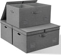 Graciadeco 75 Quarts Extra Large Decorative Storage Bins with Lids, 3 Packs Gray Collapsible Storage Bins with Lids, Stackable Storage Bins Decorative Box Storage With Lid Extra Large | 75 Quarts 3 Pack Gray1 Collapsible Stackable Linen Fabric 4 Handle...