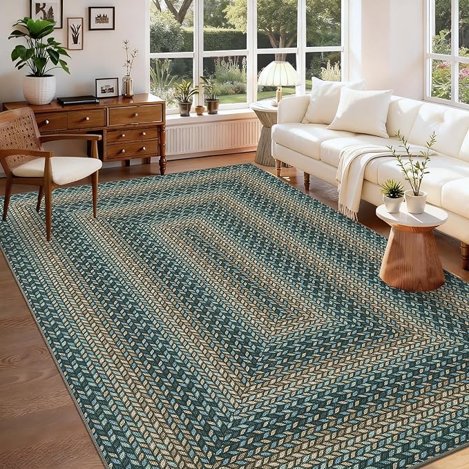 GarveeHome Washable 4x6 Area Rug Living Room Modern Easy Jute Area Rugs | Non Slip Stain Resistant Modern Bordered Bedroom Throw Carpet Indoor Outdoor Low Pile Area Rugs for Porch Kitchen, Slates