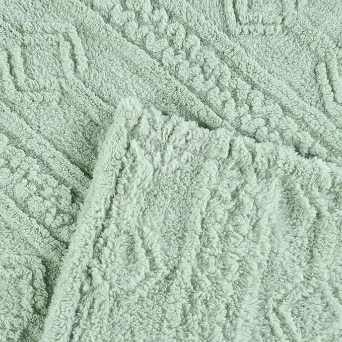 SUPERIOR Fleece Boho Jacquard Blanket, Decorative Blankets for Bedroom, Sofa, Fuzzy, Plush, Fluffy, Soft, Cute Room Decor, Beautiful Cover, Comfort Essentials, Arctic Collection, Throw XL, Sea Foam