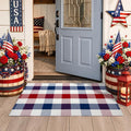 4th of July Door Mat Rug 28"x43", Patriotic Outdoor Rug, Red White and Blue Plaid Rug for Front Porch, Patriotic Door Mat for Indoor Outdoor Entryway Farmhouse Decor