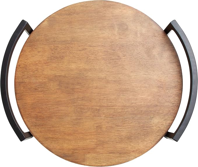 Kate and Laurel Ficher Round Wood Tray, 15" Diameter, Rustic Brown, Shabby-Chic Farmhouse Centerpieces for Table or Ottoman