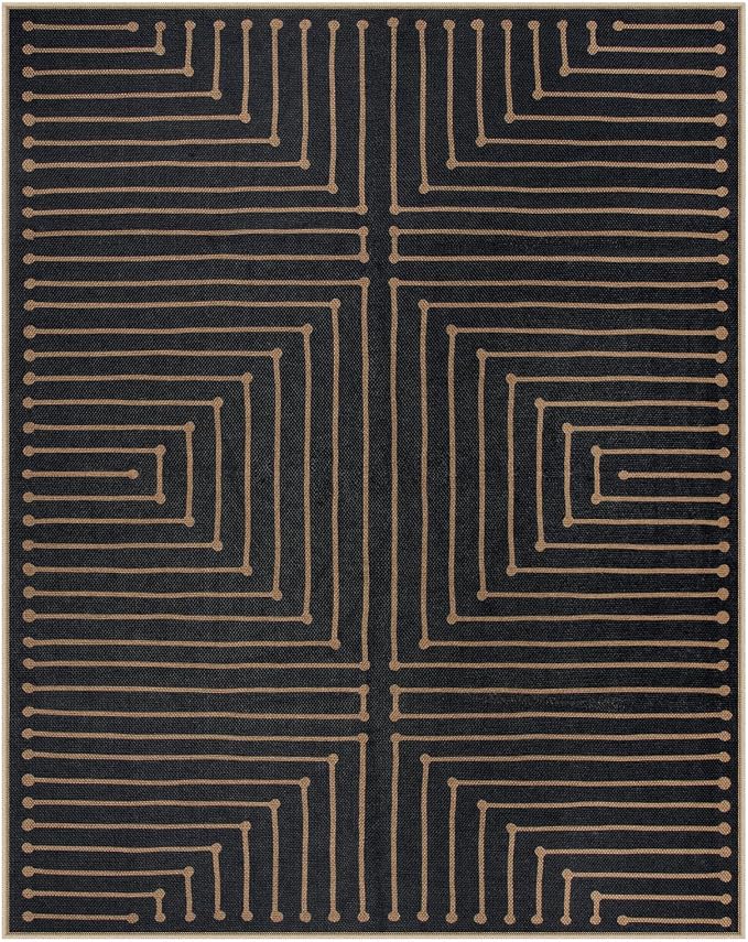 Lahome 8x10 Indoor Outdoor Rug, Black Easy Jute Farmhouse Geometric Rug | Rhombus Non Slip Non Shedding Indoor Outdoor Carpet for Living Room Deck Dining Classroom Decor