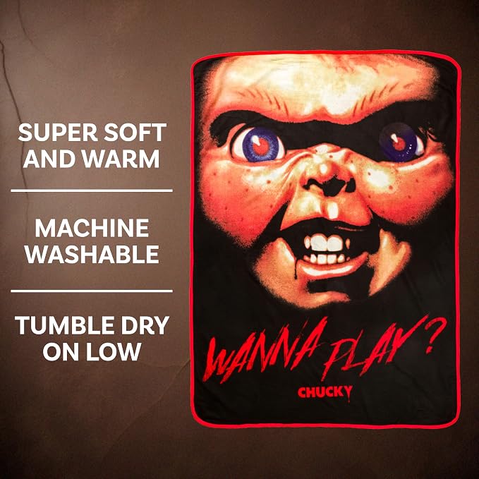 Silver Buffalo Chucky Wanna Play, Fleece Throw Blanket, 45x60in | Soft and Cozy, 180 GSM