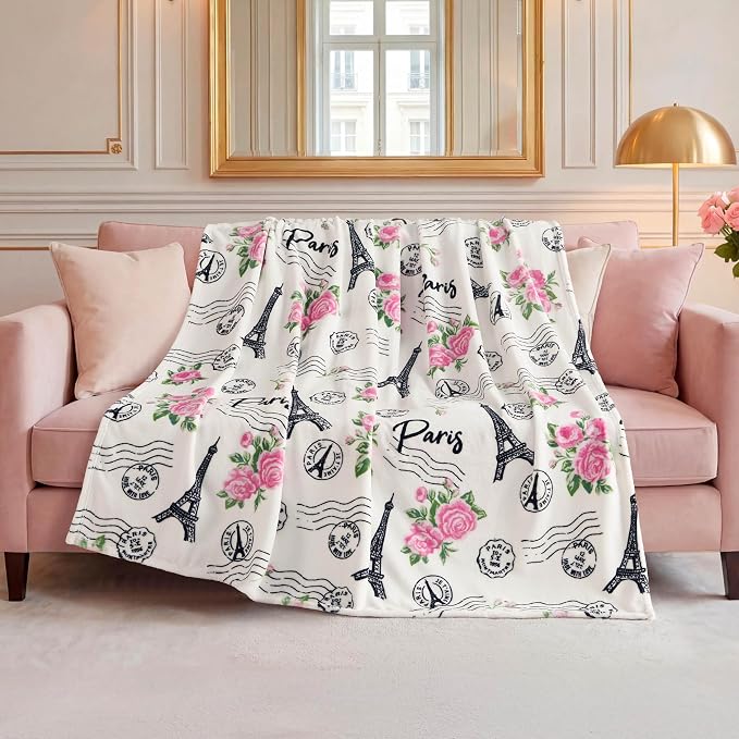 Oversized Plush Throw Blanket 60" x 70", Floral Paris Pink