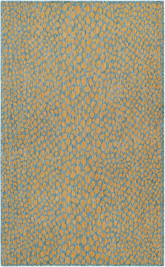Unique Loom Jill Zarin Jill Zarin Outdoor Collection Area Rug - Cape Town (2' 2" x 3' 1" Rectangle, Yellow and Aqua/Light Blue)