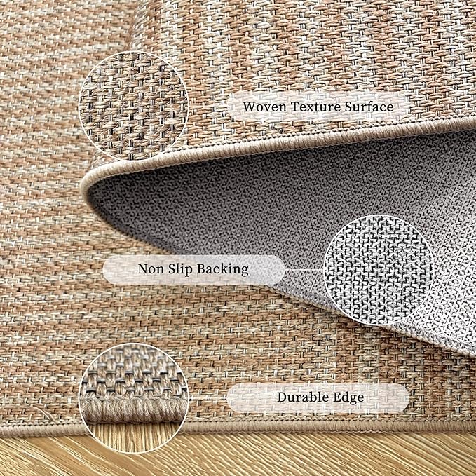 Easy Jute Rug for Pet Homes: 4x6 Outdoor Rug - Beige Stripes | Washable Design Cuts Your Cleaning Time by 75% and Maintain Shape and Texture after 50 Machine Wash Cycles
