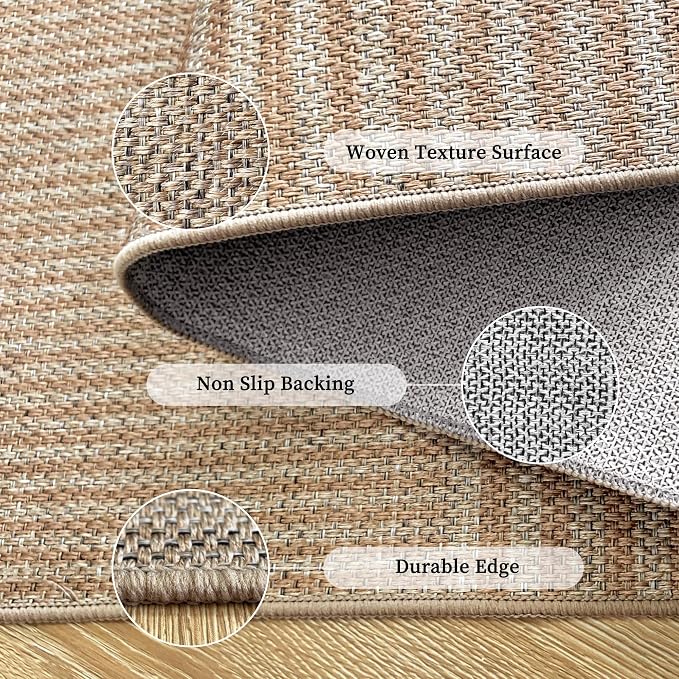 Easy Jute Rug for Pet Homes: 8x10 Outdoor Rug - Beige Stripes | Washable Design Cuts Your Cleaning Time by 75% and Maintain Shape and Texture after 50 Washes