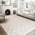 ReaLife Rugs Machine Washable Area Rug Runner - Living Room Bedroom Bathroom Kitchen Entryway Office - Padded Low Pile Stain Resistant Premium - Boho Modern Farmhouse - Tessa - Beige Ivory 3' x 5'