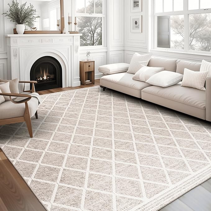 ReaLife Rugs Machine Washable Area Rug Runner - Living Room Bedroom Bathroom Kitchen Entryway Office - Padded Low Pile Stain Resistant Premium - Boho Modern Farmhouse - Tessa - Beige Ivory 3' x 5'