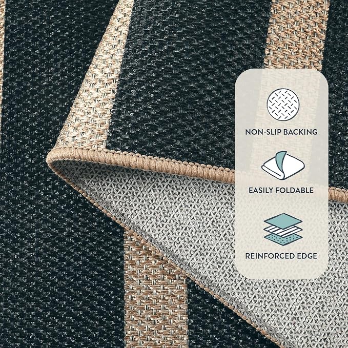 Lahome Striped Easy Jute Front Door Mat, 2x3 Kitchen Outdoor Rug Washable | Indoor Entryway Rugs Black, Modern Farmhouse Neutral Non Slip Non Shedding Small Carpet for Entry Welcome Entrance Foyer