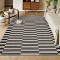 Lahome Striped Easy Jute Living Room Rug, 8x10 Outdoor Patio Rugs Washable | Black Indoor Dining Room Area Rug, Modern Farmhouse Geometric Non Slip Non Shedding Carpet for Deck Office Backyard Mudroom