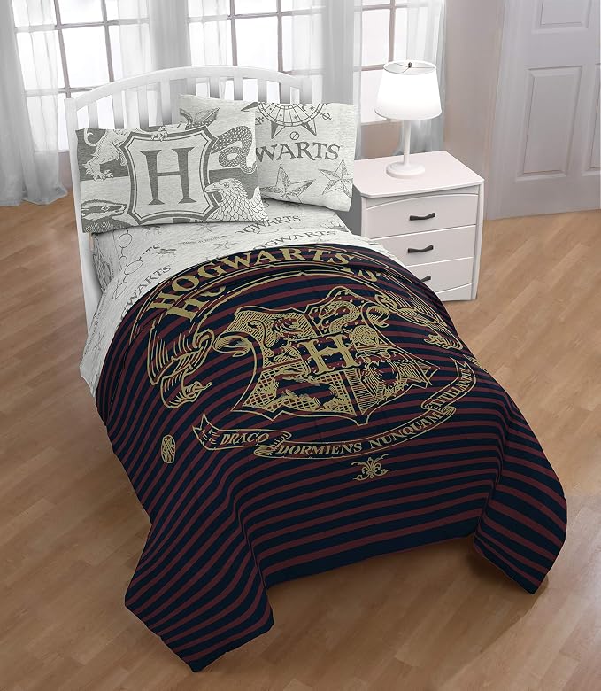 Jay Franco Harry Potter Spellbound 5 Piece Full Bed Set - Includes Reversible Comforter & Sheet Set - Bedding Features Hogwarts Logo - Super Soft Polyester (Official Harry Potter Product) | Hogwarts, Bed in a Bag, Comforter Sheets Pillowcases, Official...