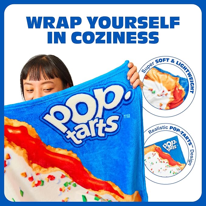 Pop-Tarts™ Cozy Concepts Co. Throw Blanket by Relatable, Looks Like a Giant Strawberry Pop-Tart® to Wrap Yourself Up, Perfect Gag Gift or Teen Girl Room Decor, 60” Cozy Soft Blanket