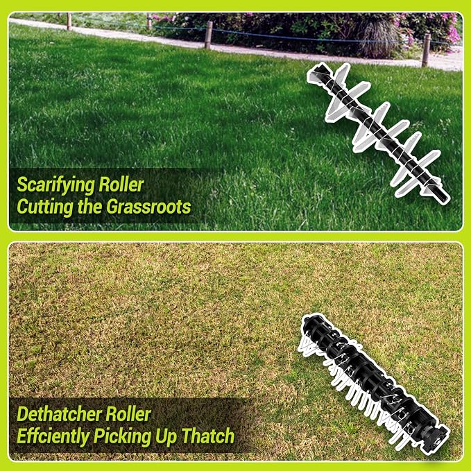 Electric Lawn Dethatcher Scarifier 15 Amp: DEKOPRO 15-inch Lawn Dethatcher and Aerator with 5-Position Depth Adjustment, 40L Collection Bag, 2-in-1 Corded Scarifier for Yard, Spring & Fall Lawn Care