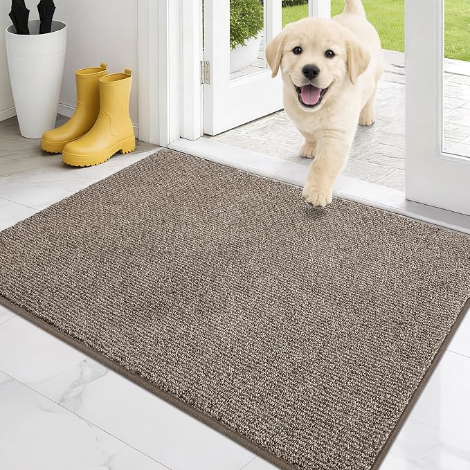 PURRUGS Dirt Trapping Door Mat 24" x 35.5", Non-Slip Machine Washable Entry Rug, Entrance Mat, Indoor Front Door Mat, Super Absorbent Entryway Rug for Muddy Shoes & Paws, Heathered Beige