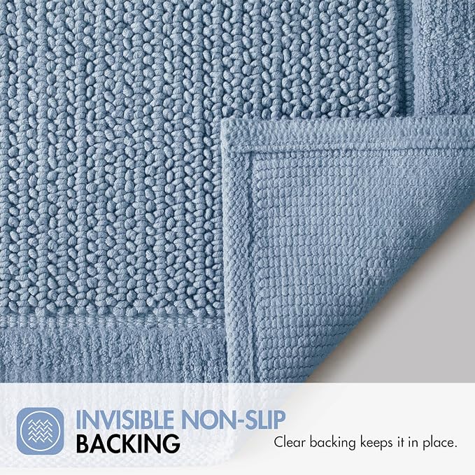 Madison Park Sanctuary 100% Cotton Non-Slip Bath Rug, 24x36 Inch, Blue | Low-Profile Woven Design, Ultra Soft Absorbent & Machine Washable, Ideal for Bathroom Bedroom and Entryway Decor
