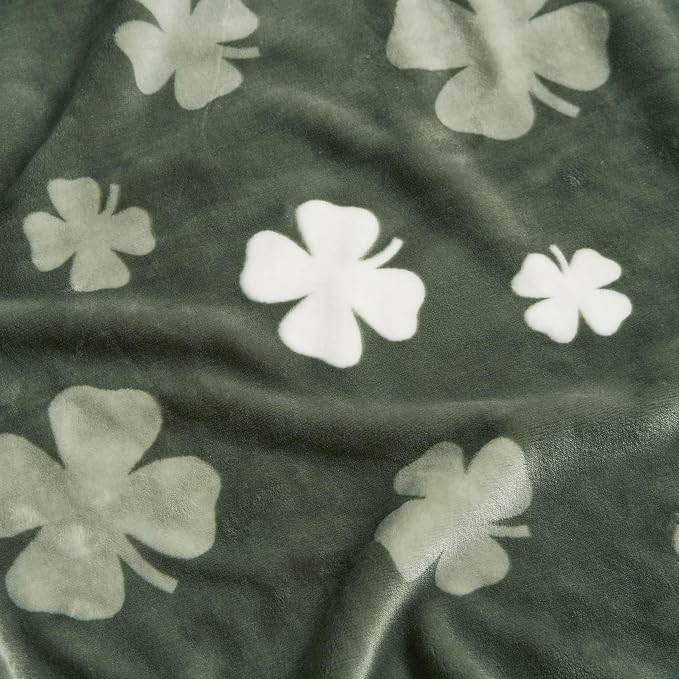 Lucky Brand 50" x 70" Plush Throw Blanket, Clover Toss Green Blanket for Sofa or Bed