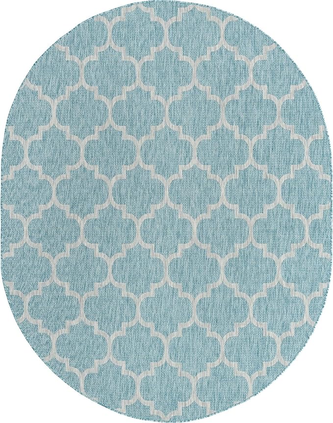 Unique Loom Outdoor Trellis Collection Area Rug (7' 10" x 10' Oval, Aquamarine/ Gray)