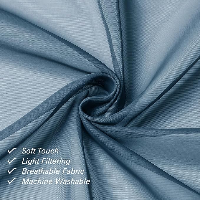 Lecloud Dusty Blue Sheer Curtains 78 Inches Long 2 Panels, Light Filtering - Image 2