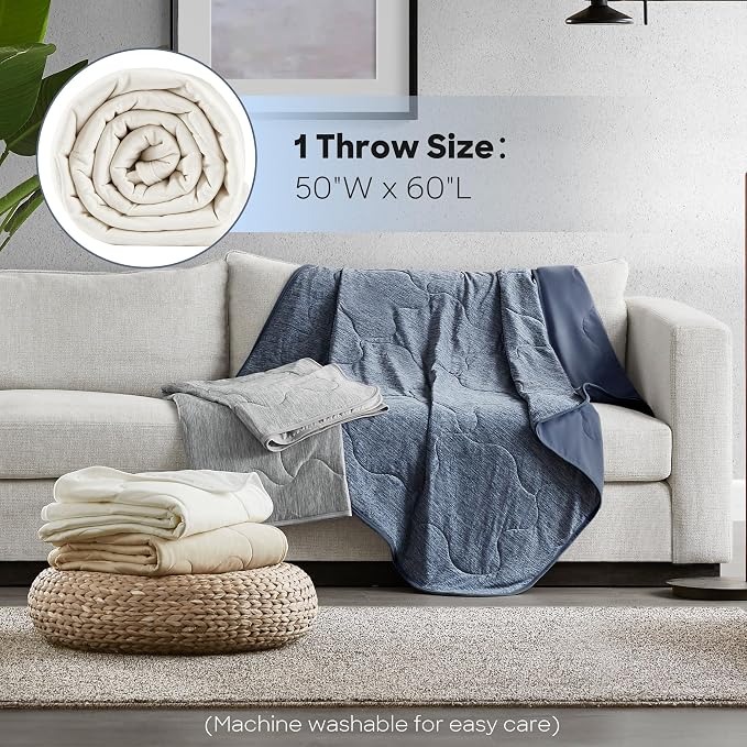 Sharper Image Cooling Touch Down Alternative Throw Blanket, 50 x 60, Ivory | Jersey Knit, All Season, Ultra Soft, Microfiber, Cozy Warmth for Sofa or Bed, Quilted, Lightweight, OEKO-TEX Certified
