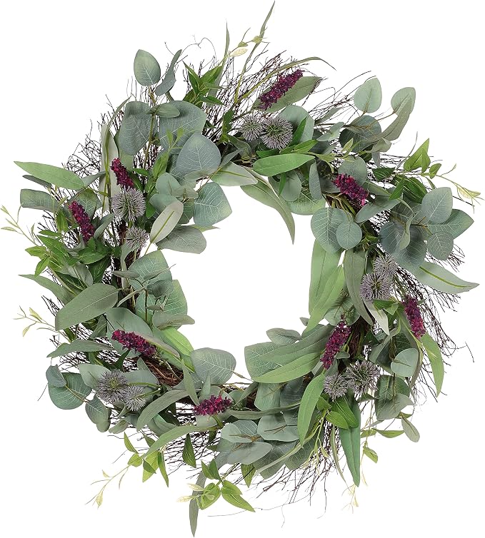 24" Artificial Lavender Floral Spring Wreath with Green Leaves