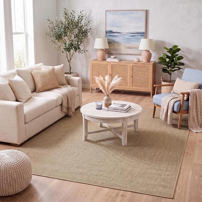 GarveeHome Neutral Easy Jute Rug 3x5 Modern Solid Washable Bedroom Rug | Indoor Small Non Slip Dining Room Throw Carpet Entryway Easy Jute Rugs for Nursery Kitchen Living Room Backyard, Jute