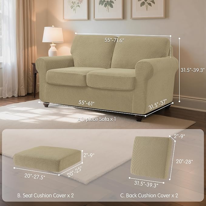 SUBRTEX 5 Pieces Stretch Sofa Slipcover Sets Couch Cover Sets Backrest Cushion Covers Furniture Protector Collection Set for Oversize Sofa Loveseat Chair Slip Covers(Medium, New Kahki)