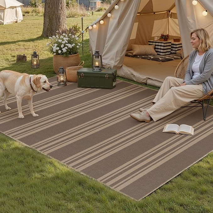 PureCozy Striped Easy Jute Rug 3x5 Nature Entryway Carpet Washable Non Slip Office Door Mat Farmhouse Neutral Non Shedding Small Indoor Outdoor Rug for Bathroom Kitchen Bedroom Living Room