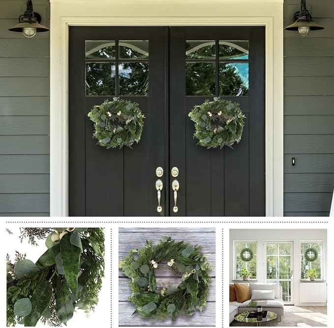 Pure Garden Artificial Wreath Set - Two 20-Inch Eucalyptus Wreaths for Spring, Summer or Fall Home Decor - Indoors or Covered Patio