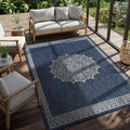 CAMILSON Outdoor Rug 6x9 Medallion Blue Modern Area Rugs for Indoor and Outdoor Patios Kitchen and Hallway Mats Washable Porch Deck Outside Carpet (Medallion Blue 6 x 9)