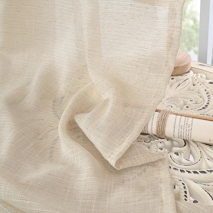 BGment Long Linen Curtains 102 Inch Length for Living Room Window, Semi Sheer Natural Textured Drapes for Bedroom Dining Farmhouse Decorative Rustic Rod Pocket Lightweight, 2 Panels, Each 52 Inch Wide