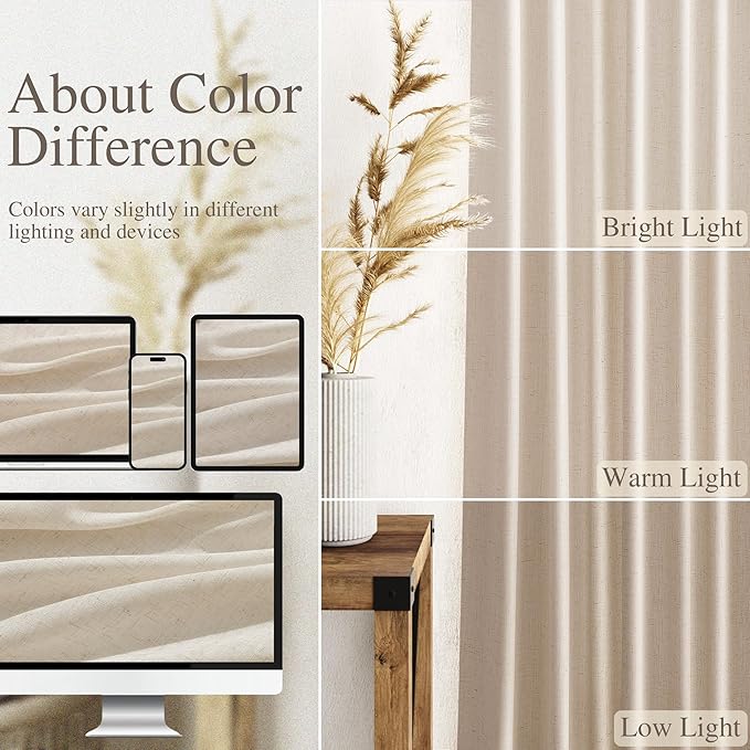 Cream Beige Linen Curtains for Living Room 100 Inches Long Light Filtering Semi - Image 3
