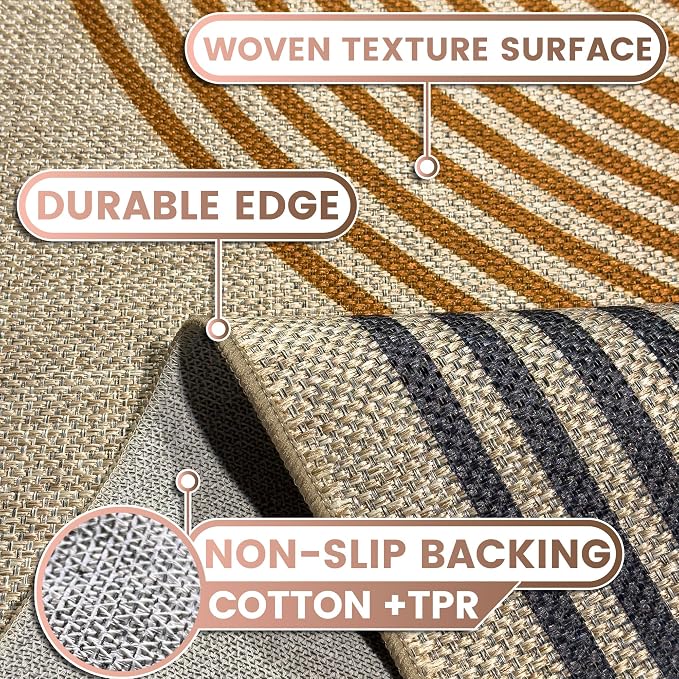Washable Rainbow Easy Jute Rug, 3x5 Outdoor Indoor Patio Modern Geometric Contemporary Small Area Rugs, Low Pile Lightweight Non Slip Neutral Carpet Door Mat for Bedroom Entryway Front Door Farmhouse