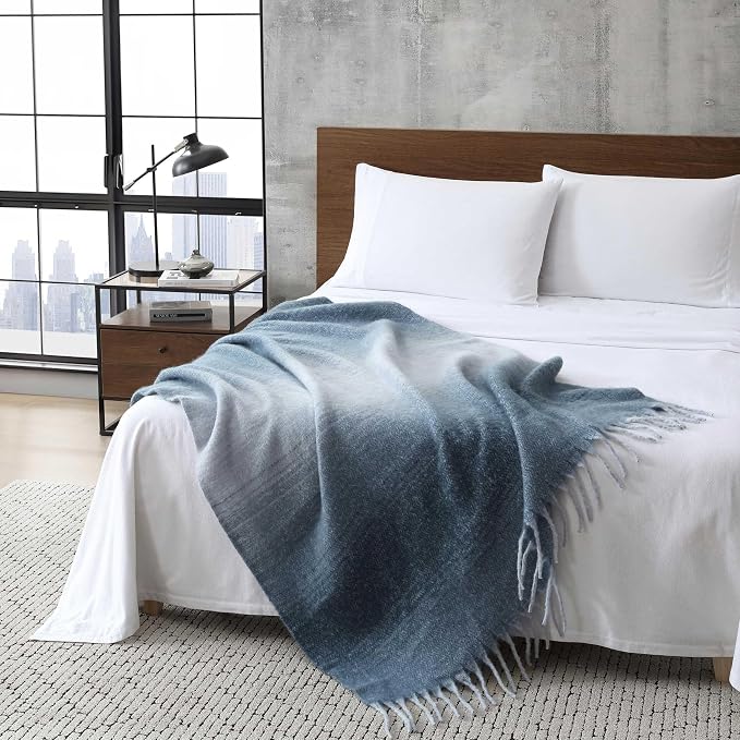 Kenneth Cole - Blanket, Faux Mohair Throw Blanket for Bed or Couch, Reversible Bedding with a Lightweight Feel, Oversized Blanket (Urban Ombre Blue, 50" x 70")