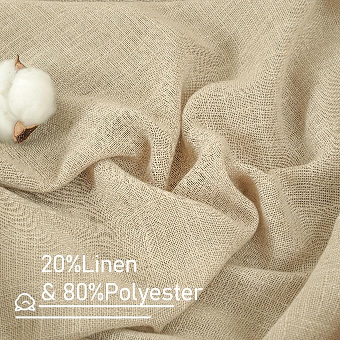 LAMIT Sheer Linen Curtains 63 Inches Long, Semi Sheer Light Filtering Panels Back Tab and Rod Pocket Small Cafe Drapes for Basement/Window/Loft Room, Linen, 2 Panels, 34 x 63 Inch