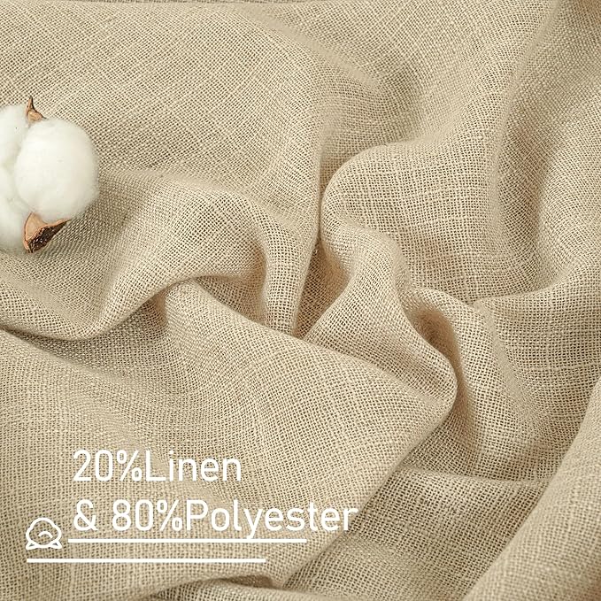 LAMIT Natural Linen Curtains 90 Inch for Living Room, Back Tab and Rod Pocket Linen Textured Sheer Curtains Light Filtering Curtains for Bedroom/French Door, Set of 2, 52 x 90 Inch, Linen