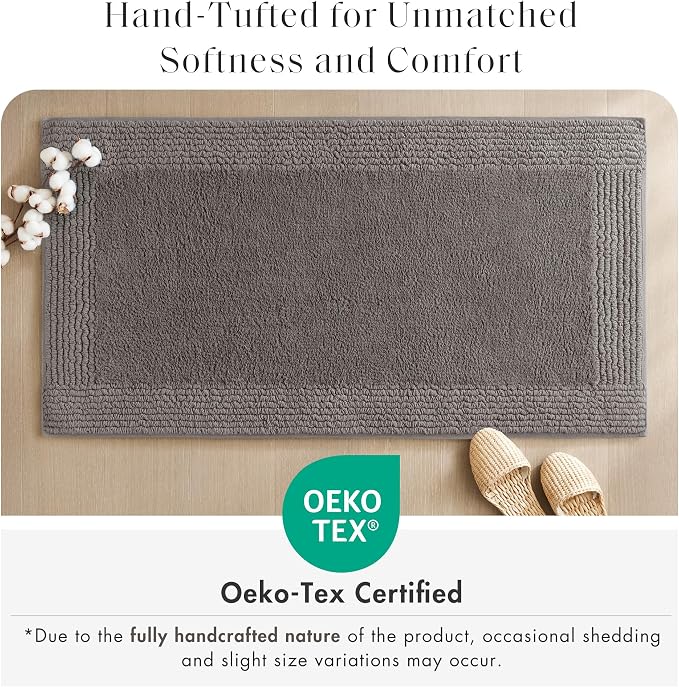 Madison Park Splendor Reversible 100% Cotton Bath Runner 24 x 72, Charcoal | Tufted Bathroom Rug, 3000 GSM, Hotel Quality, Luxurious Plush, Medium Pile, Absorbent, Quick Dry, OEKO-TEX, Shower Room Décor
