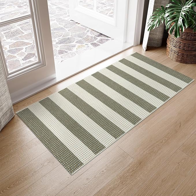 OJIA Striped Rug 24"x51" Front Door Mat Outdoor Doormat Outside Porch Decor | Door Mat Outside Entrance Woven Washable Porch Rug Cotton Indoor Outdoor Rug Small Checkered Rugs for Kitchen Entryway Patio