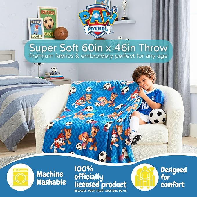 Paw Patrol Kids Sports Soccer Throw, 46 in x 60 in, Soft Plush Blanket for Couch, Bed, or Sporting Events, 2026 World Tournament (Officially Licensed Product) by Franco