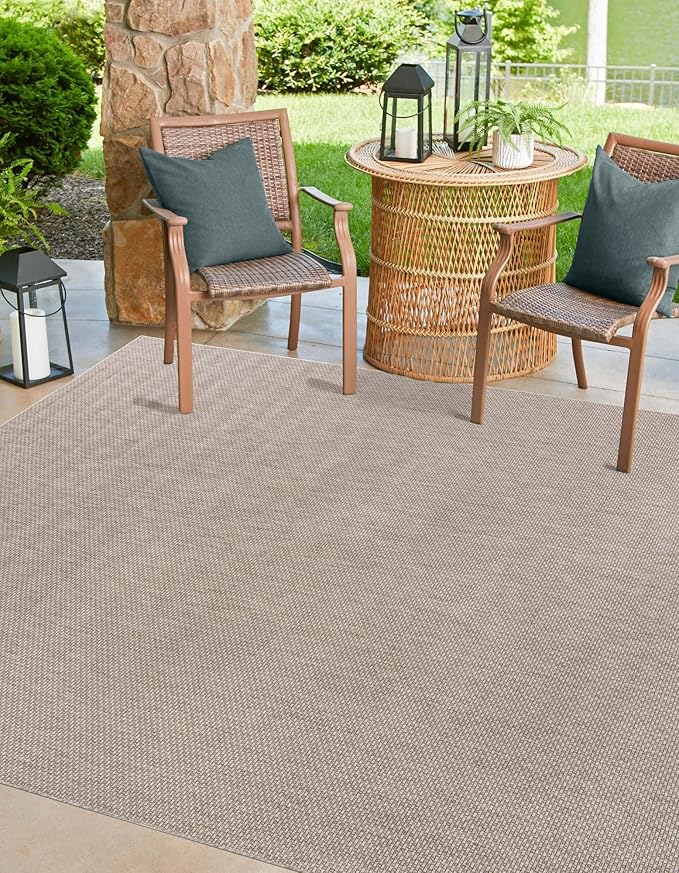 Unique Loom Collection Casual Transitional Solid Heathered Indoor/Outdoor Flatweave Area Rug (13' Square, Beige/Ivory)