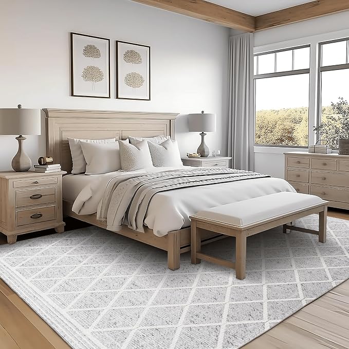 ReaLife Rugs Machine Washable Area Rug - Living Room Bedroom Bathroom Kitchen Entryway Office - Padded Low Pile Stain Resistant Premium - Boho Modern Farmhouse - Tessa - Gray Ivory 5' x 7'