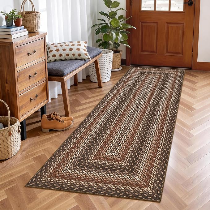 GarveeHome Indoor Easy Jute Runner Rug 2x6 Washable Kitchen Runner Rugs | Low Pile Non Slip Throw Runners Carpet Stain Resistant Long Hallway Mat Living Room Bedroom Bedside Area Rugs, Tan
