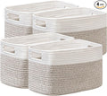 4 Pack Storage Baskets for Organizing, Shelf Baskets with Handles, White&Light Brown