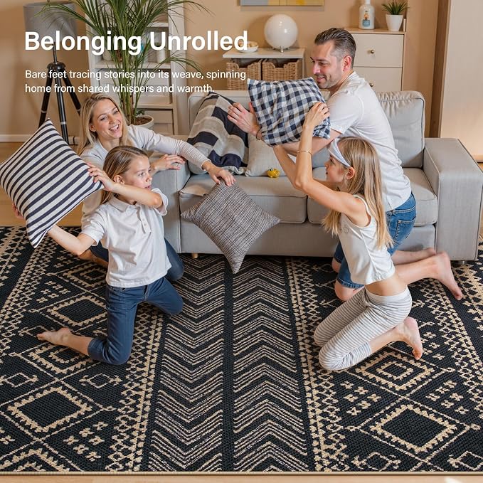 Lahome Boho Western Balcony Rug, Black 3x5 Washable Entryway Rug | Non-Slip Indoor Outdoor Carpet, Western Geometric Print Front Door Carpet for Patio Front Door