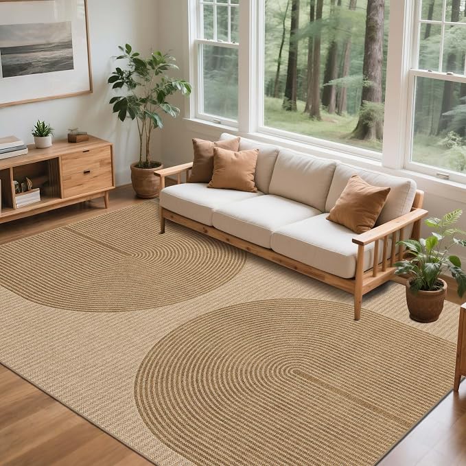Easy Jute Rug for Pet Homes: 6x9 Outdoor Rug - Geometric Arch Pattern | Washable Design Cuts Your Cleaning Time by 75% and Maintain Shape and Texture after 50 Washes