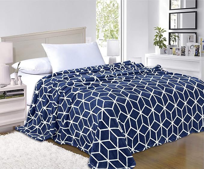 Elegant Comfort #1 Fleece Blanket on Amazon - Luxury Micro-Fleece Ultra Plush Cube Pattern - All Season Blanket, King/California King, Navy Blue