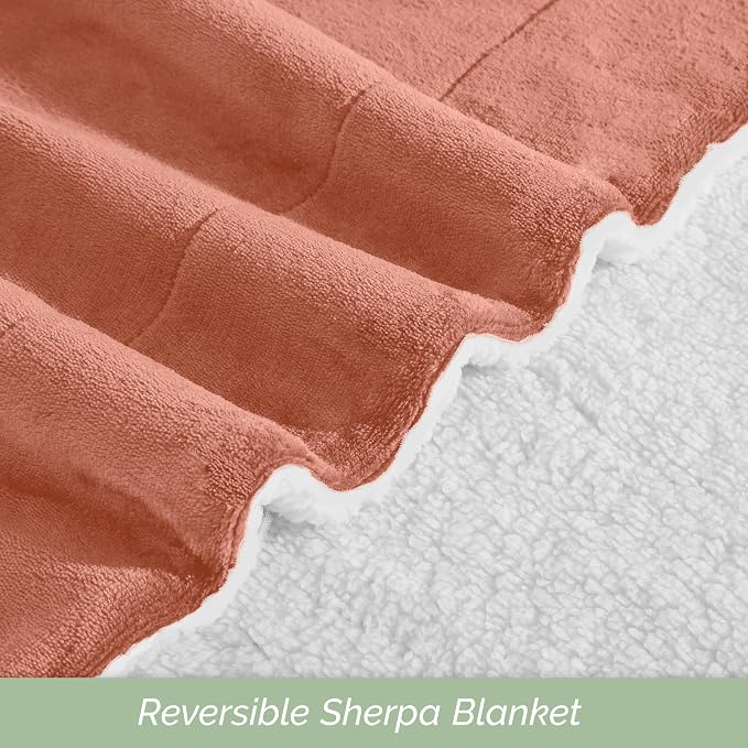 Elegant Comfort Ultra Soft Reversible Flannel Sherpa Blanket - Cozy Silky Fleece Throw for Couch, Bed - Plush Fuzzy Warm Winter Blanket for Gift, Twin, Coral