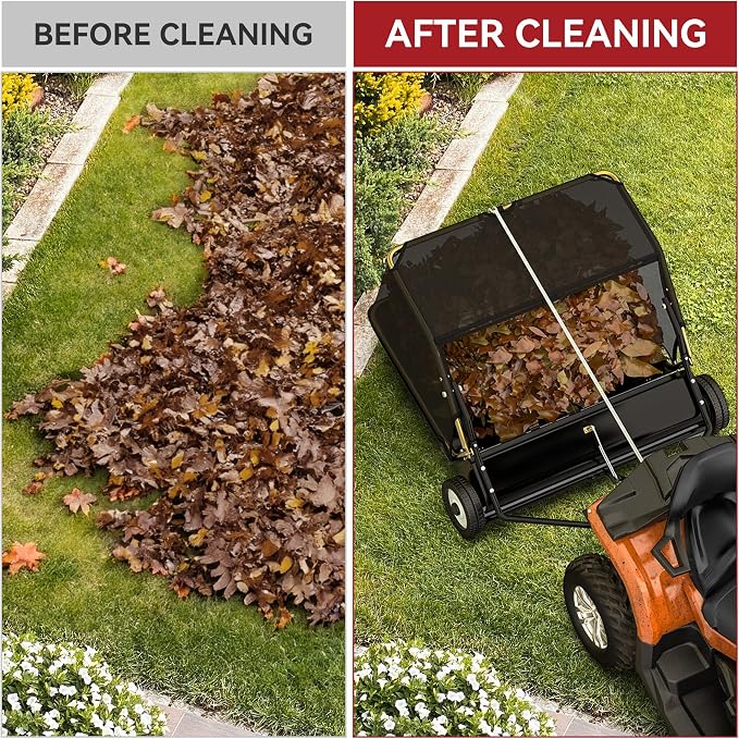 YITAMOTOR 42" Lawn Sweeper Tow Behind with 12 cu.ft Capacity Collector | 42" Tow Behind Lawn Sweeper with 25 cu.ft Large Hopper. Rotating brush drum, Pull Behind Lawn Sweeper for Tractors/ATVs.